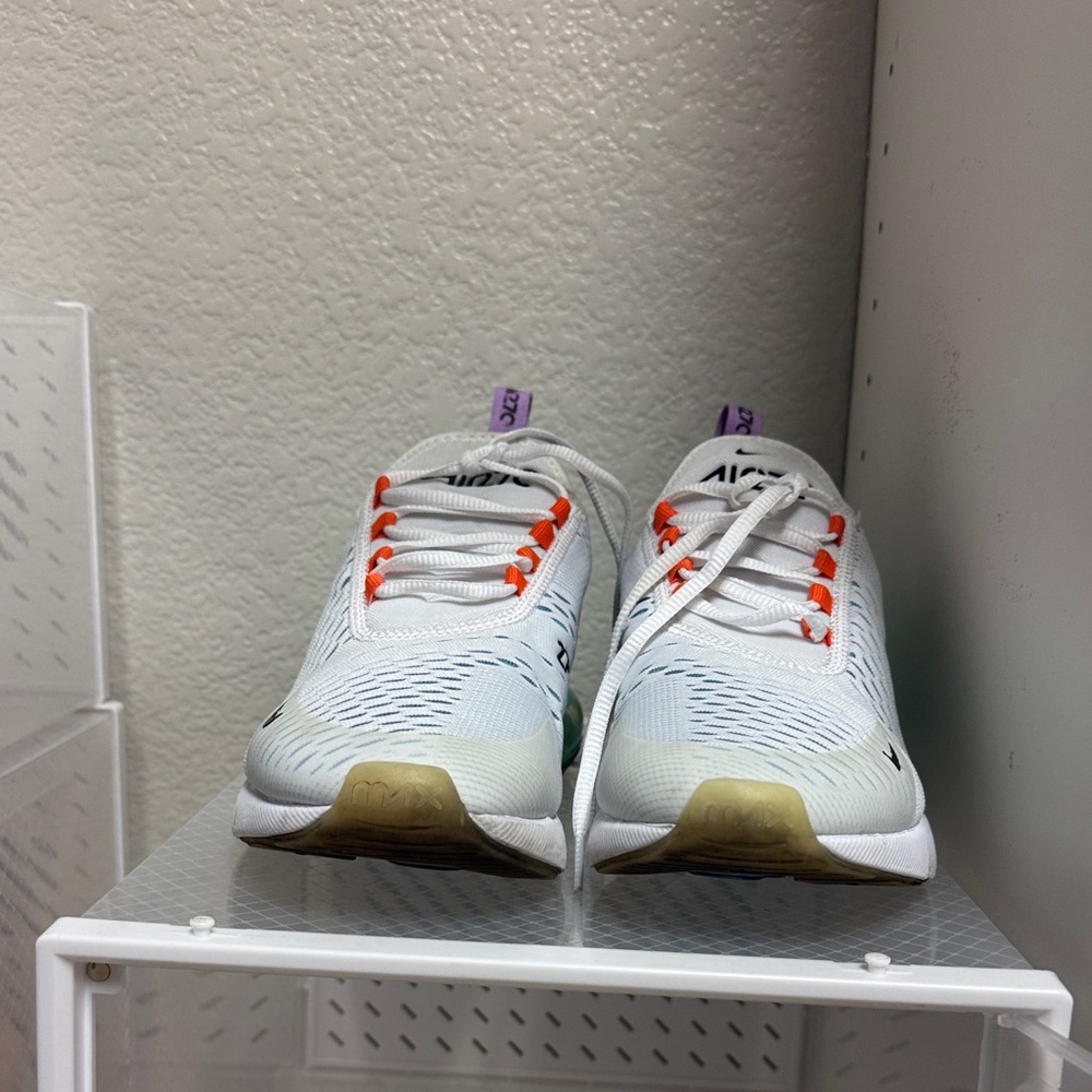 Nike White Sneakers with Orange, Blue, Green and Purple Accents